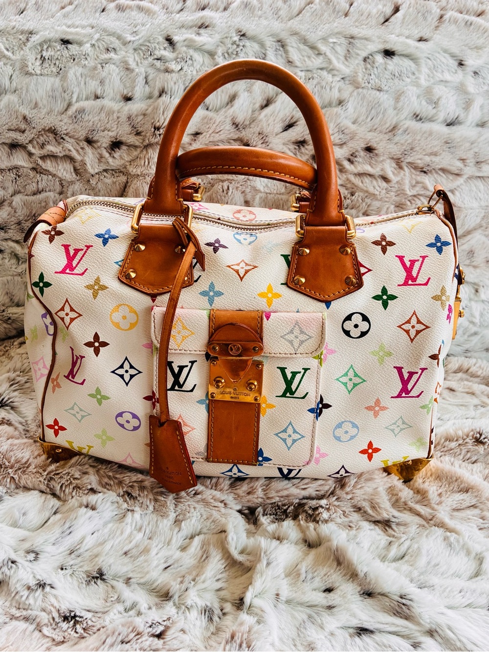 Louis Vuitton Speedy 30 Murakami Multicolor on White S Lock VGUC - Picture 1 of 17